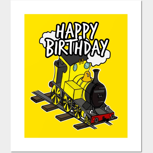 Birthday Train Steam Locomotive Railway Model Railroad (Yellow) Wall Art by doodlerob